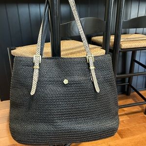 Eric Javits large straw tote bag. Black